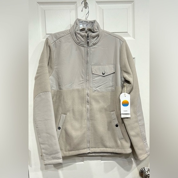 Vuori Men's Medium Morrow Sherpa Jacket Dark Salt White NWT Fleece Full Zip - Picture 1 of 8